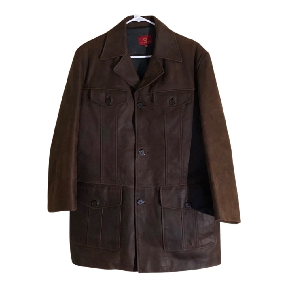 Men's Brown Leather Jacket Coat ColeHaan